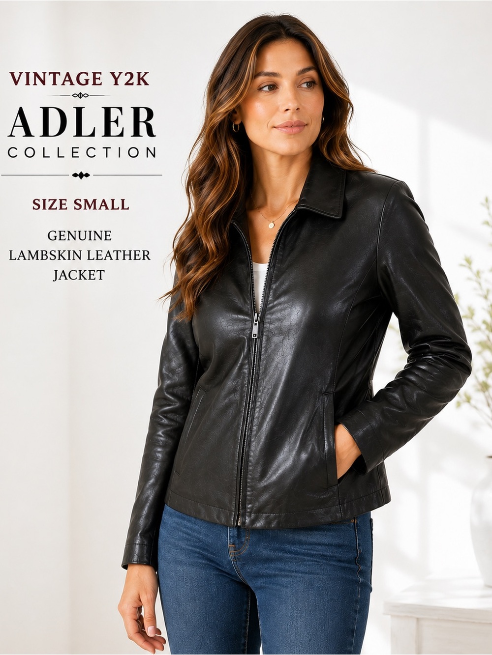 Vintage Adler Collection Black Lambskin Leather Jacket S Y2K